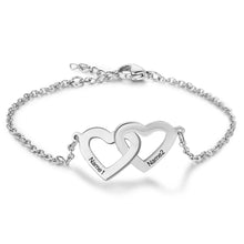 Cargar imagen en el visor de la galería, Pulseras de corazón entrelazadas personalizadas con 2 nombres personalizados