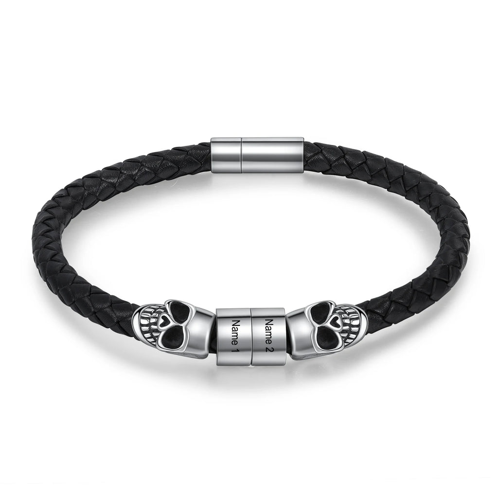 Pulsera de cuero con grabado de nombre personalizado para hombre