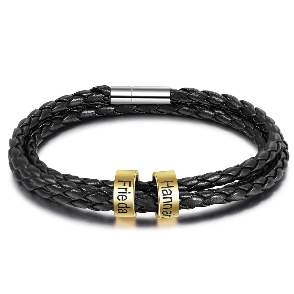 pulsera de cuero multicapa personalizada para hombre