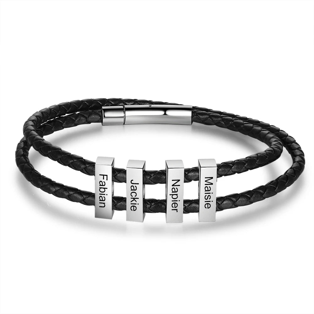 pulsera de cuero de acero inoxidable para hombre