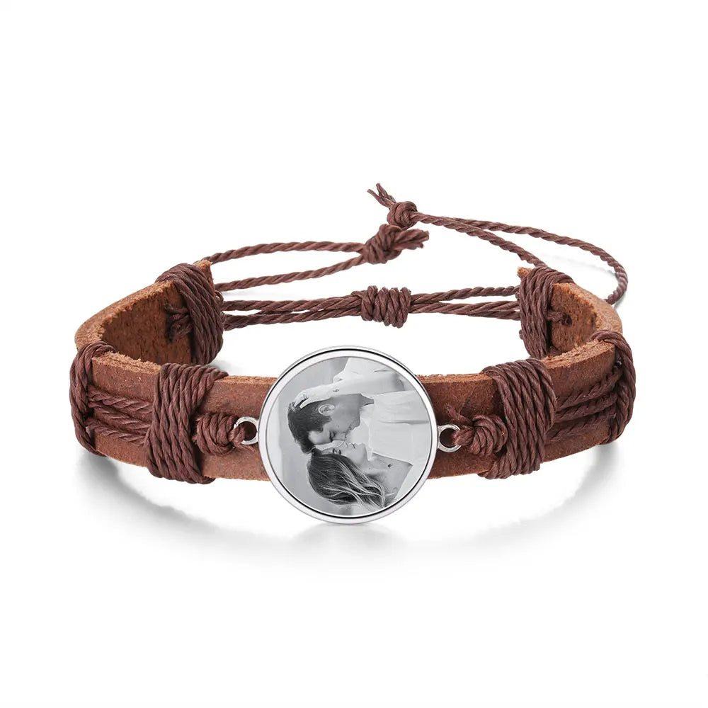 pulsera de cuero con foto personalizada para hombre