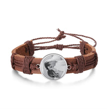 Load image into Gallery viewer, pulsera de cuero con foto personalizada para hombre