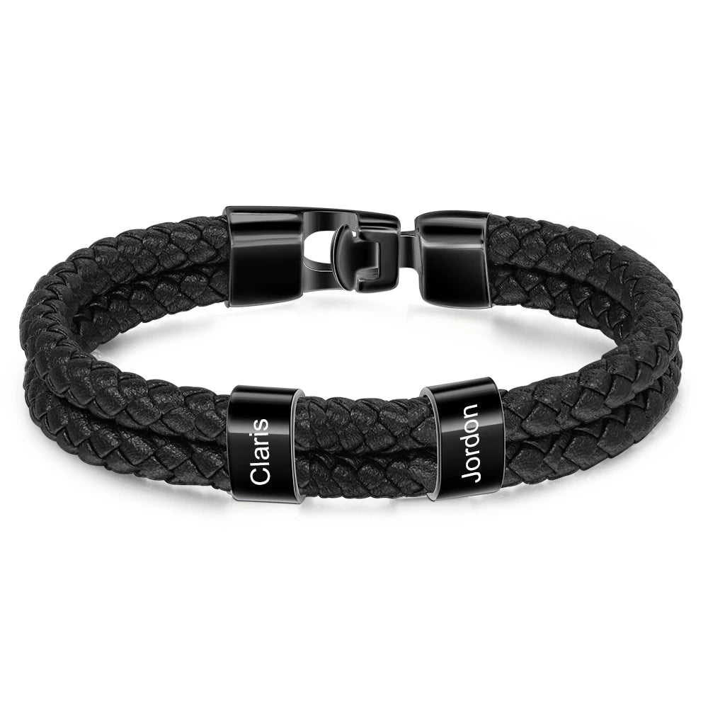 Pulsera de cuero trenzado y acero inoxidable para hombre