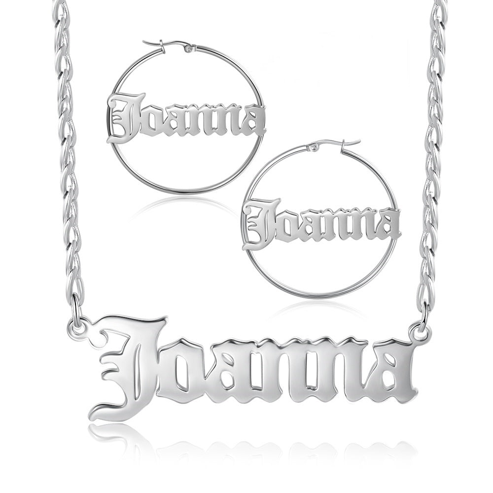 Conjunto de collar y pendientes con nombre personalizado para mujer