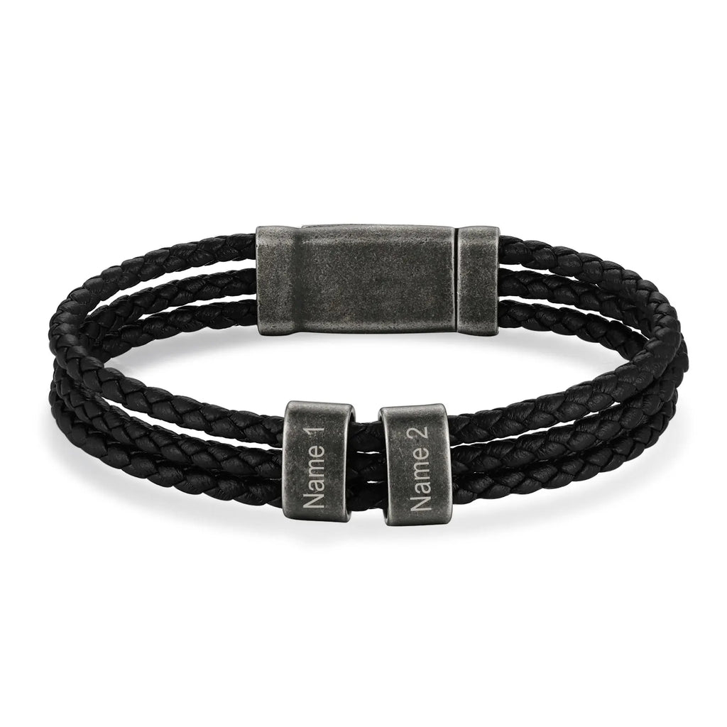 Pulsera de cuero trenzado con grabado personalizado para hombre