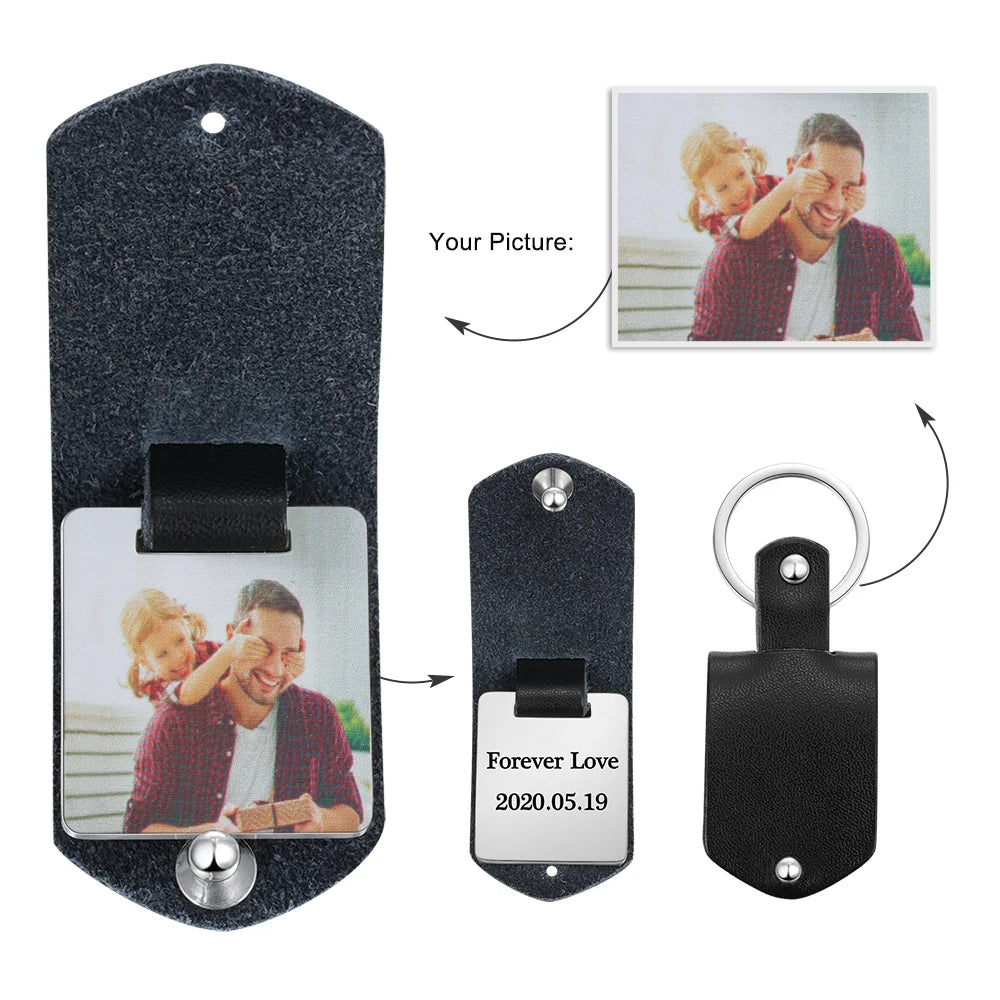 Llavero de acero inoxidable con foto personalizada para hombre