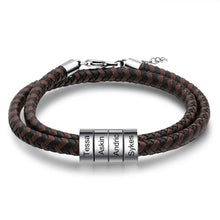 Load image into Gallery viewer, Pulsera de cuero trenzado con grabado personalizado para hombre