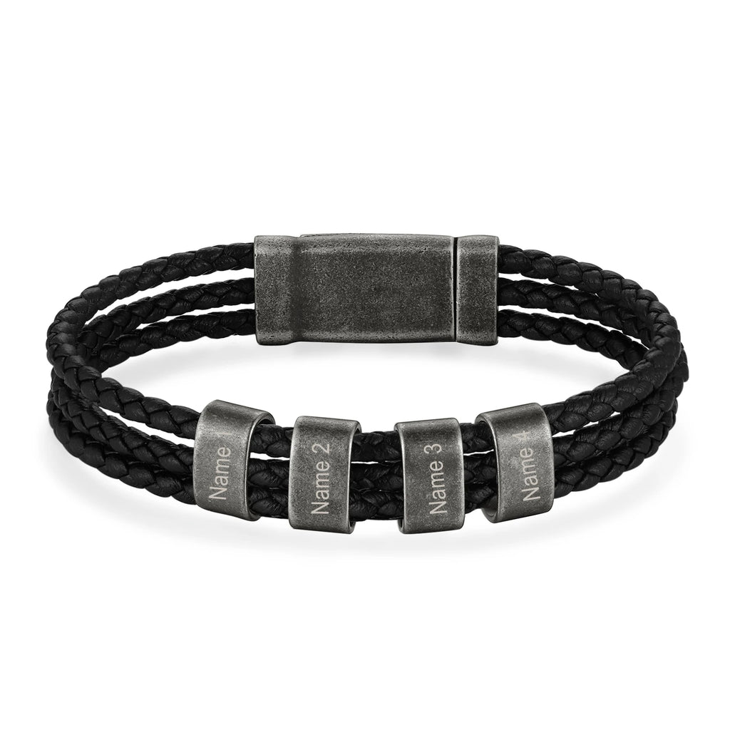 Pulsera de cuero trenzado con grabado personalizado para hombre