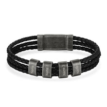 Load image into Gallery viewer, Pulsera de cuero trenzado con grabado personalizado para hombre