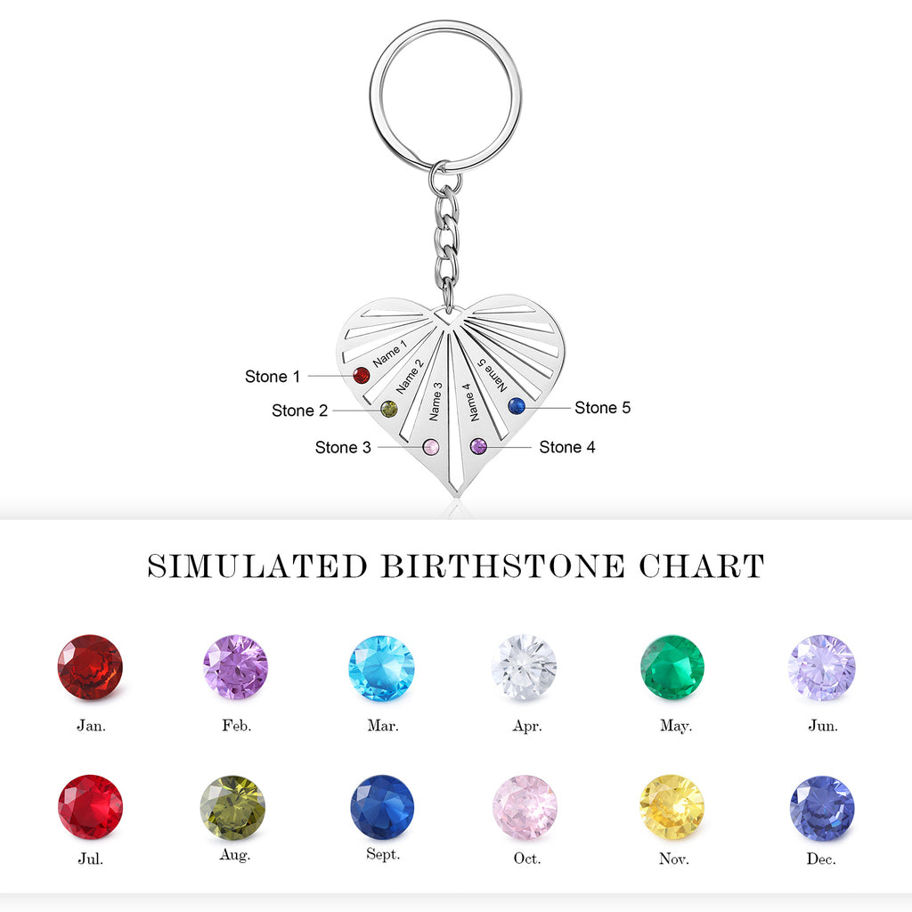 Llaveros de corazón con nombre grabado personalizado para madre, llavero de piedra natal personalizado para parejas, regalos de Navidad para ella, día de la madre