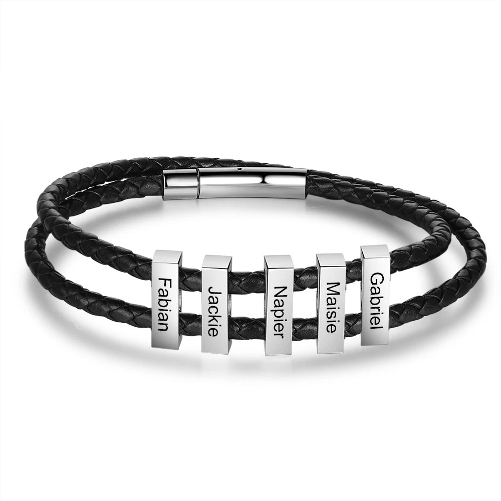 pulsera de cuero de acero inoxidable para hombre