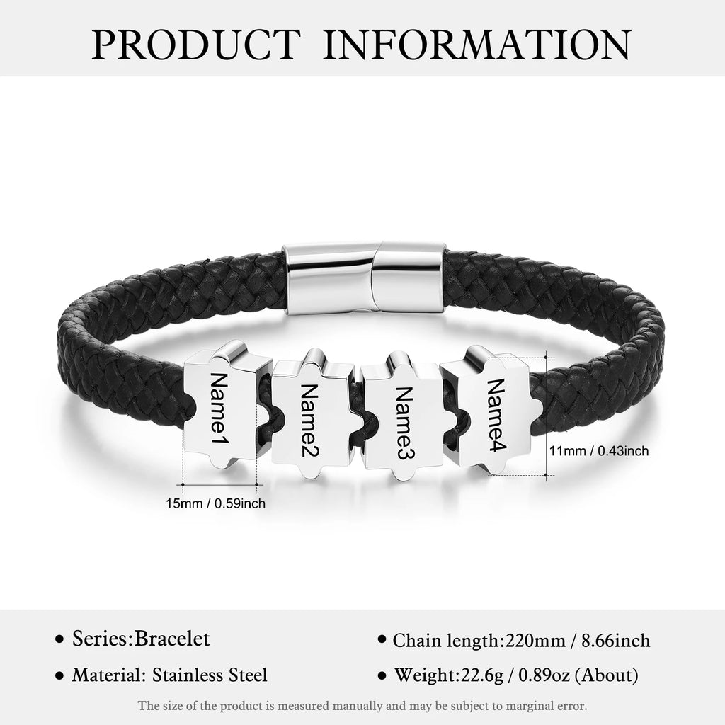 Pulsera de cuero personalizable para hombre