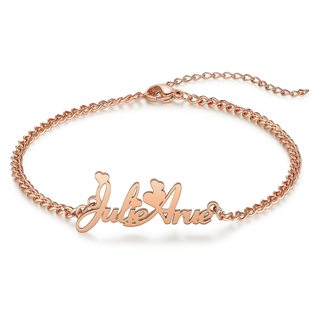 tobillera de acero inoxidable con letras personalizadas para mujer