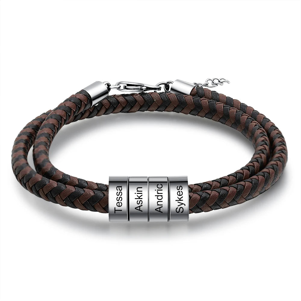 Pulsera de cuero trenzado con grabado personalizado para hombre