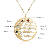 Cargar imagen en el visor de la galería, Collar de árbol familiar personalizado con 4 piedras de nacimiento