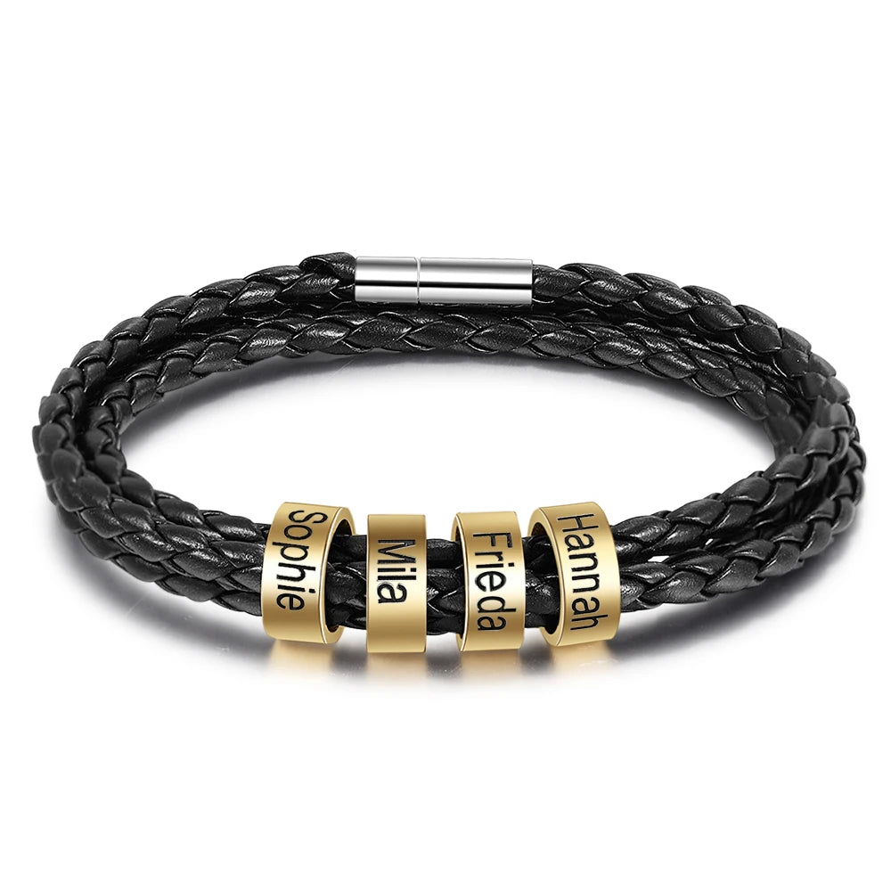 pulsera de cuero multicapa personalizada para hombre