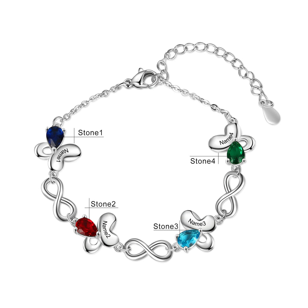 pulsera de mariposa personalizada con incrustaciones de piedra natal