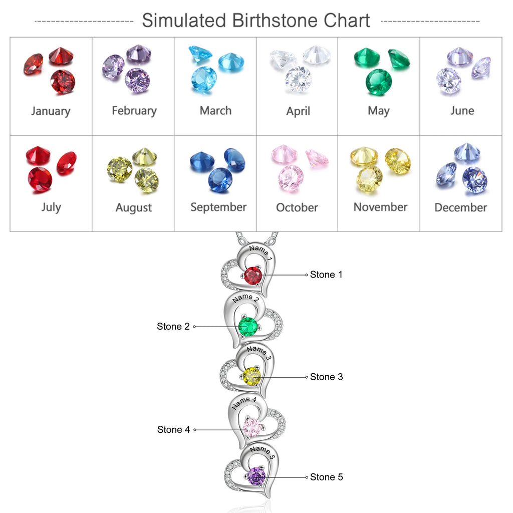 Colgante personalizado de corazón múltiple con 2-6 piedras de nacimiento