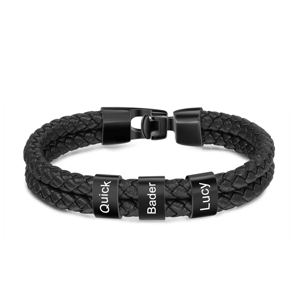 Pulsera de cuero trenzado y acero inoxidable para hombre