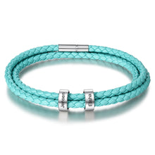 Load image into Gallery viewer, Pulsera de cuero de acero inoxidable con grabado personalizado para hombre y mujer