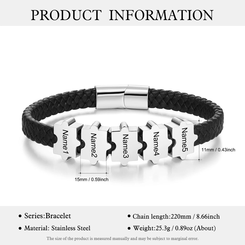 Pulsera de cuero personalizable para hombre