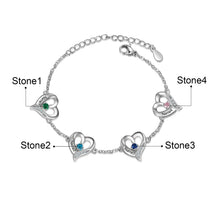 Load image into Gallery viewer, Pulseras personalizadas de varios corazones con piedra natal