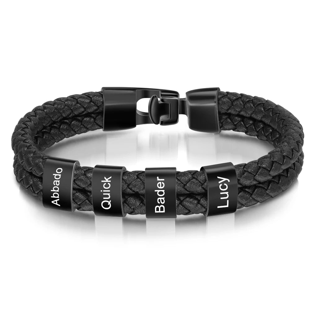 Pulsera de cuero trenzado y acero inoxidable para hombre