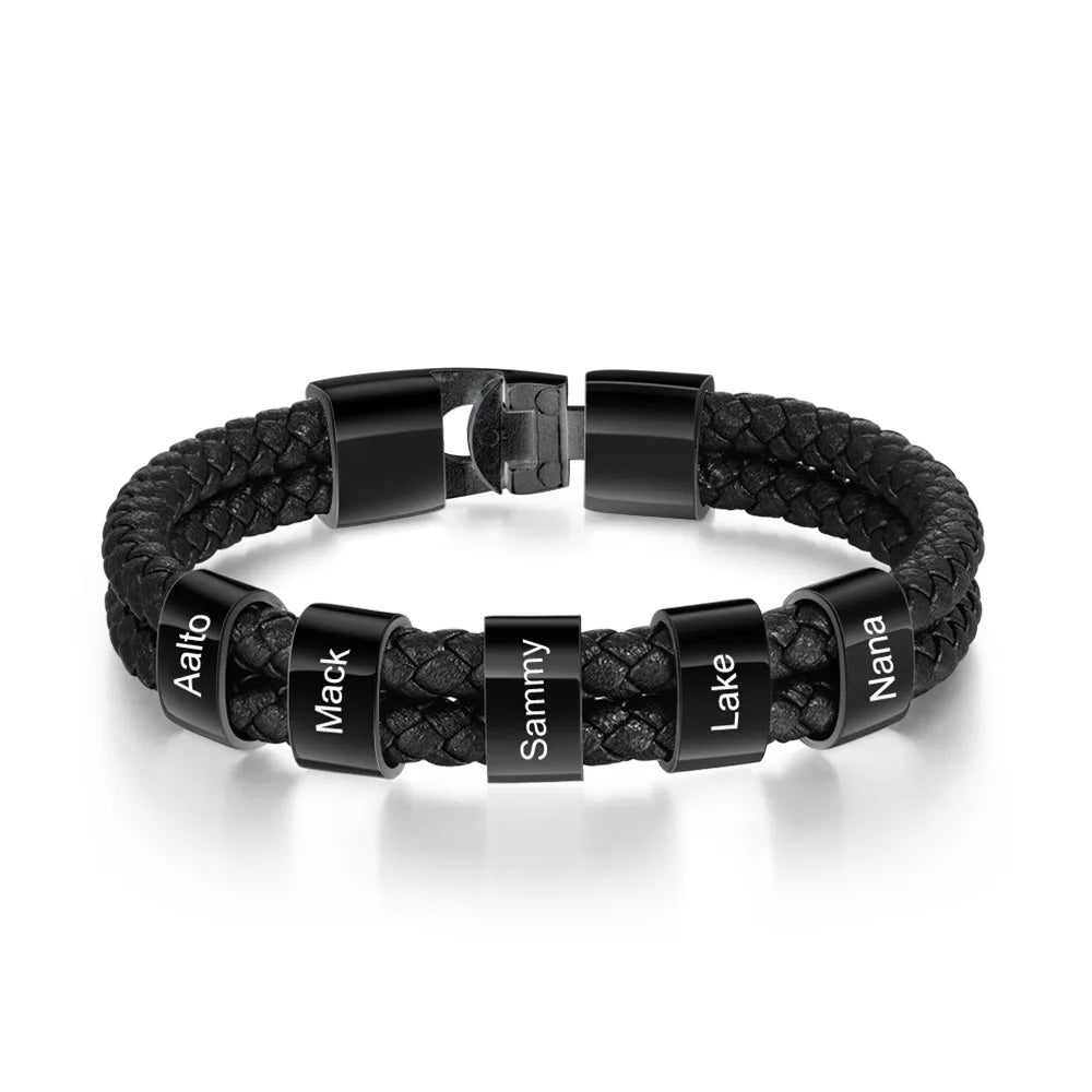 Pulsera de cuero trenzado y acero inoxidable para hombre