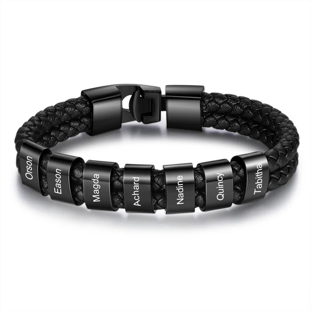 Pulsera de cuero trenzado y acero inoxidable para hombre