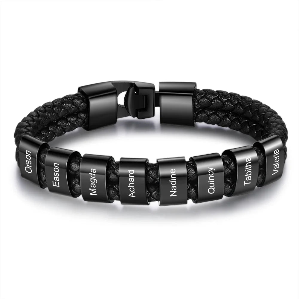 Pulsera de cuero trenzado y acero inoxidable para hombre