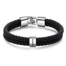 Load image into Gallery viewer, Pulsera de cuero trenzado y acero inoxidable para hombre