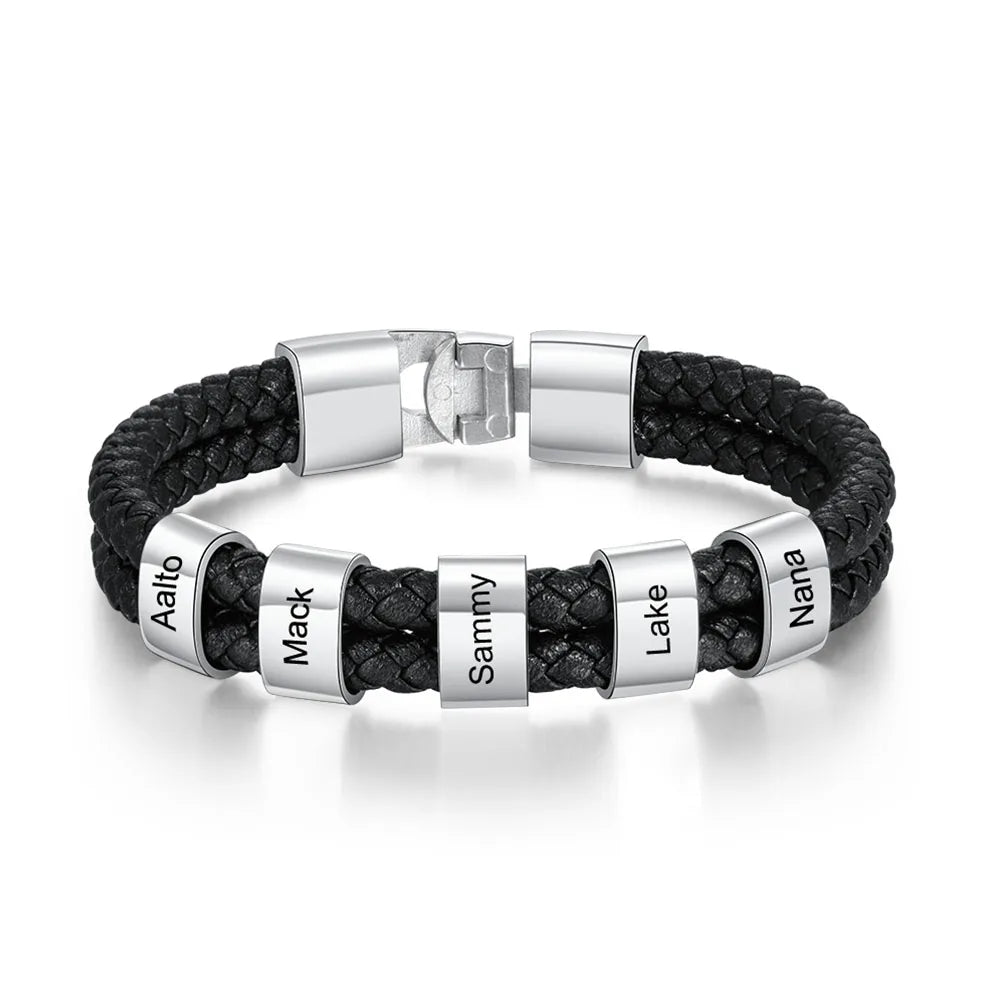 Pulsera de cuero trenzado y acero inoxidable para hombre