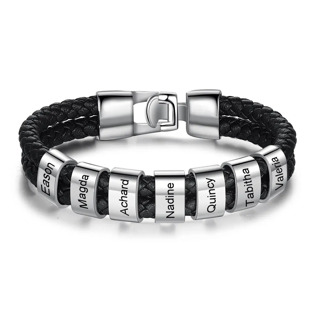 Pulsera de cuero trenzado y acero inoxidable para hombre