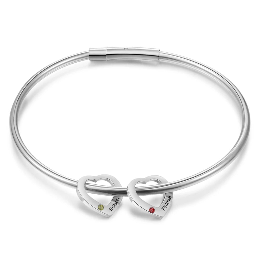 Pulsera con abalorio de corazón y nombre grabado personalizado con incrustaciones de 2-6 piedra natal