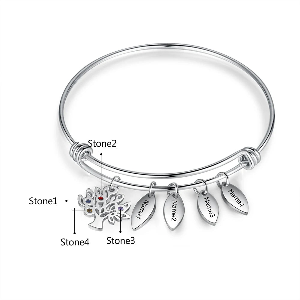 Pulsera personalizada de acero inoxidable con etiquetas de nombre grabadas para mujer