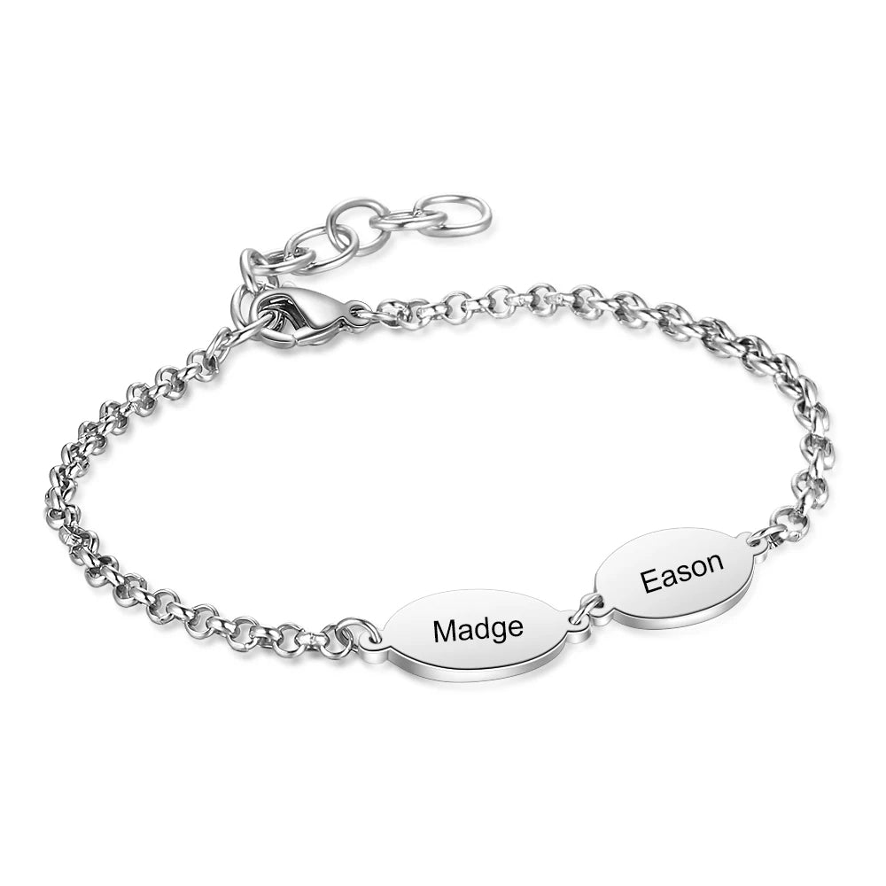 Pulsera de la amistad de acero inoxidable con diseño ovalado personalizado para parejas