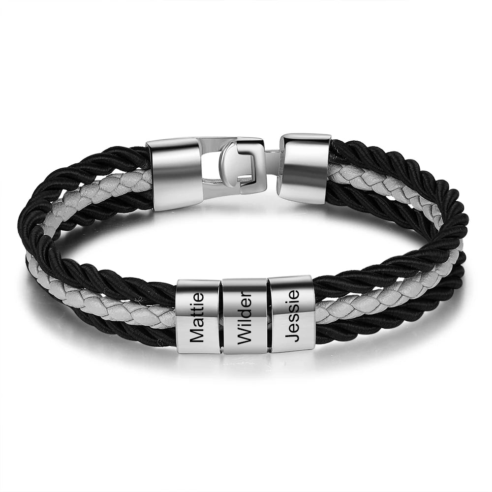 pulsera de cuero trenzada en capas para hombre