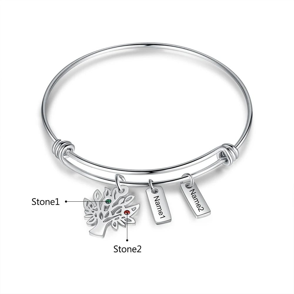 Pulsera personalizada de acero inoxidable con etiquetas de nombre grabadas para mujer