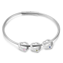 Load image into Gallery viewer, Pulsera con abalorio de corazón y nombre grabado personalizado con incrustaciones de 2-6 piedra natal