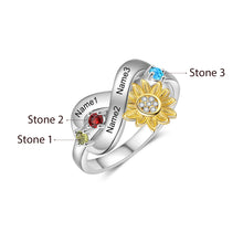 Load image into Gallery viewer, Anillos delicados personalizados con nombre de girasol para mujer