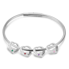 Load image into Gallery viewer, Pulsera con abalorio de corazón y nombre grabado personalizado con incrustaciones de 2-6 piedra natal