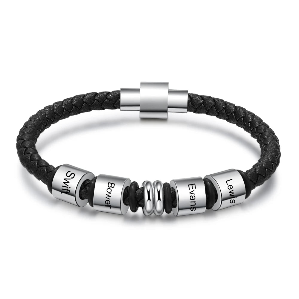 Pulseras de cuero negro personalizadas para hombre