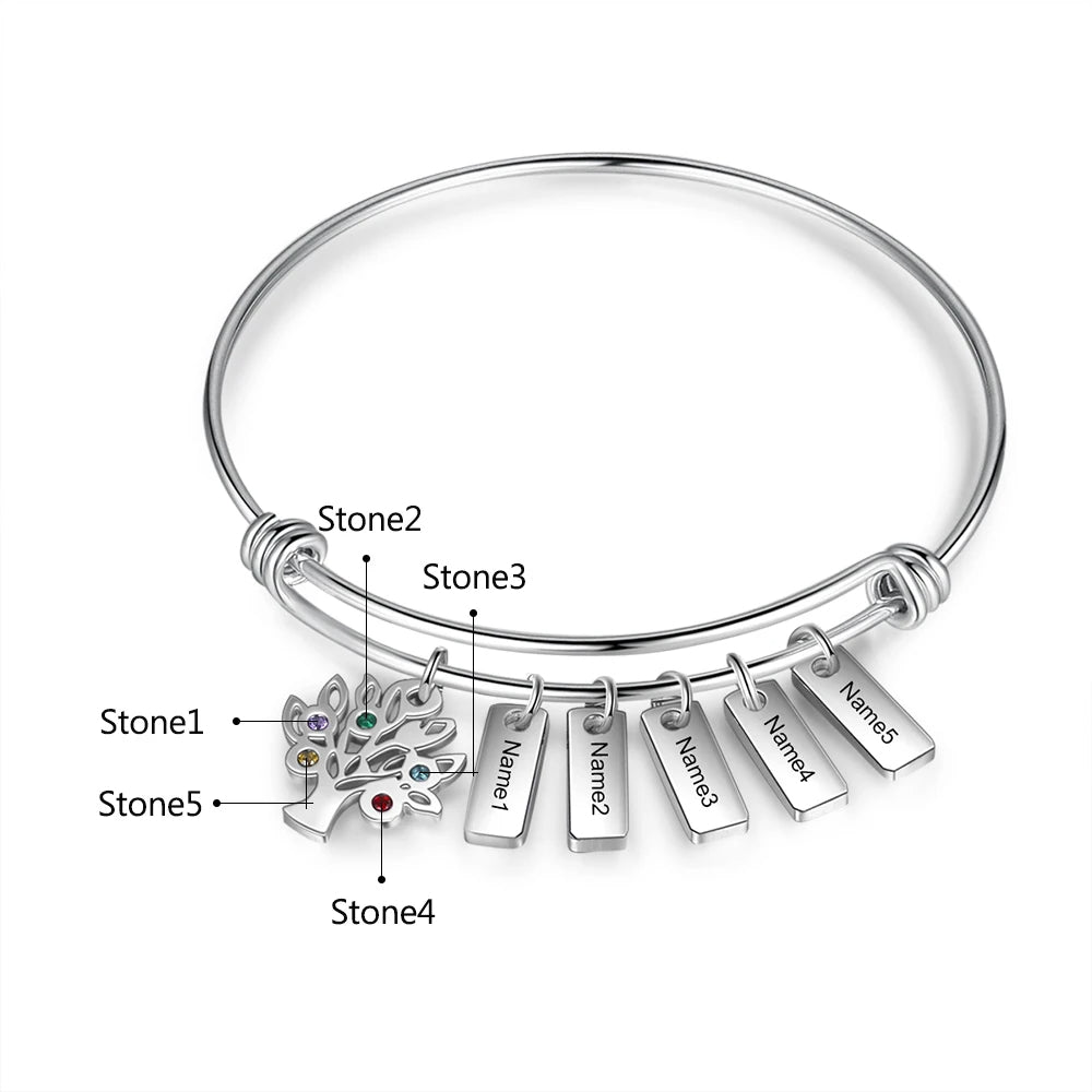 Pulsera personalizada de acero inoxidable con etiquetas de nombre grabadas para mujer