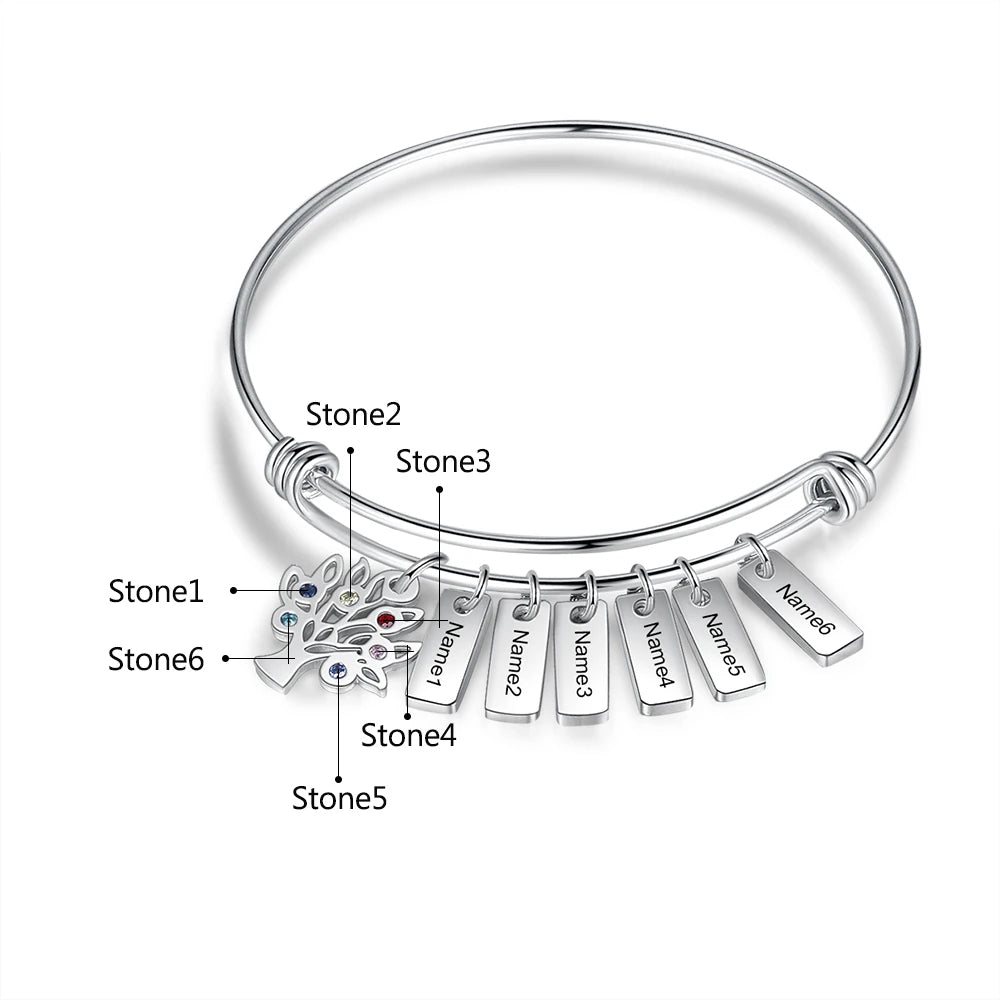 Pulsera personalizada de acero inoxidable con etiquetas de nombre grabadas para mujer