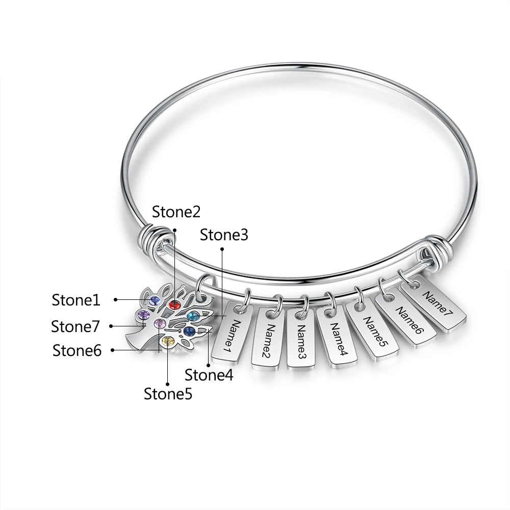 Pulsera personalizada de acero inoxidable con etiquetas de nombre grabadas para mujer