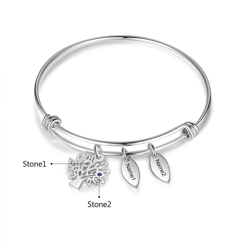 Pulsera personalizada de acero inoxidable con etiquetas de nombre grabadas para mujer