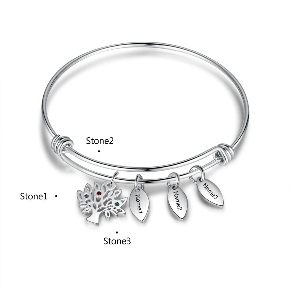 Pulsera personalizada de acero inoxidable con etiquetas de nombre grabadas para mujer
