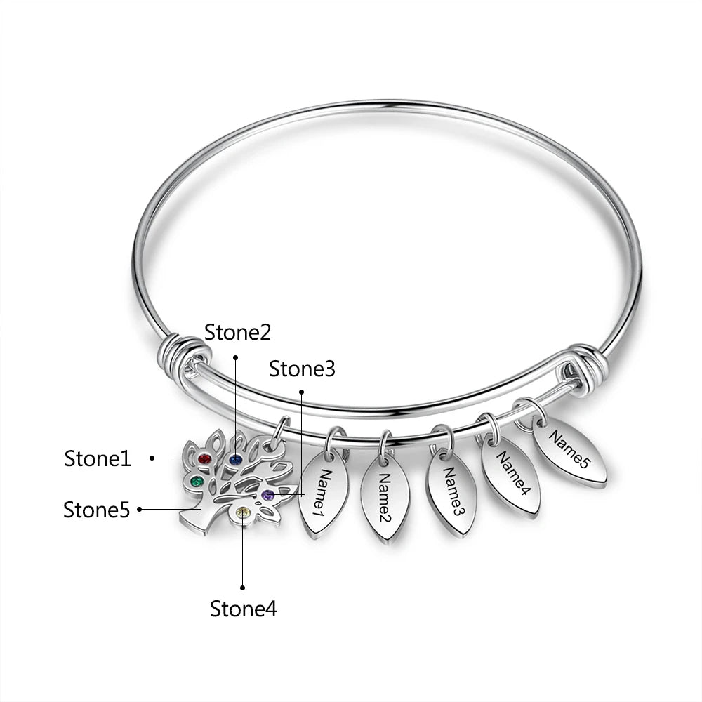 Pulsera personalizada de acero inoxidable con etiquetas de nombre grabadas para mujer